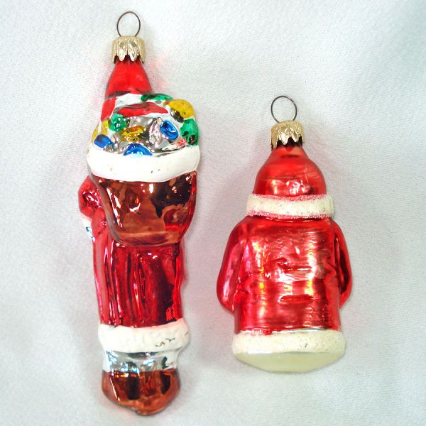 Pair 1980s West German Glass Santa Claus Christmas Ornaments #2