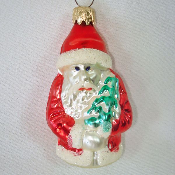 Pair 1980s West German Glass Santa Claus Christmas Ornaments #4