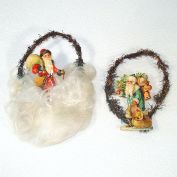 4 Antique Tinsel Paper Scrap Belsnickel Santa Christmas Ornaments