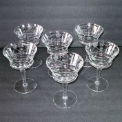 6 Paneled Optic Crystal Liquor Cocktail Stems Cut Swags Flowers