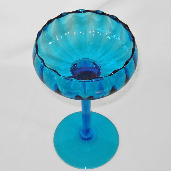 Blue Empoli Blown Art Glass Tall Compote Mid Century #2