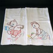 Pair Embroidered Bear Cub Kitchen Towels