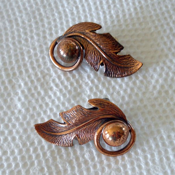 Bell Trading Post Copper Feather and Ball Clip Earrings #2