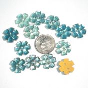 13 Blue Czech Glass Flower Buttons or Sew-On Jewels