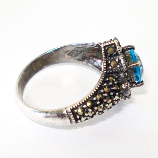 Judith Jack Blue Topaz Marcasite Sterling Ring Size 8.5 #4