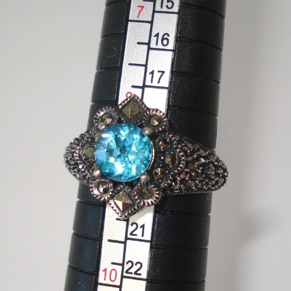 Judith Jack Blue Topaz Marcasite Sterling Ring Size 8.5 #6