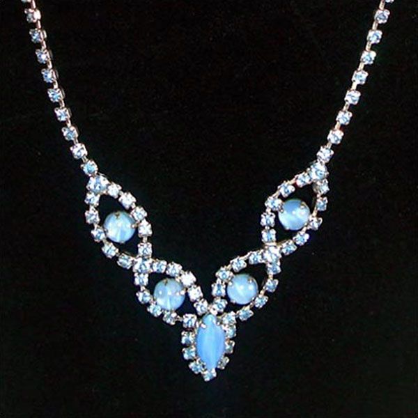 Blue Rhinestone and Moonglow Necklace Earrings Set #2