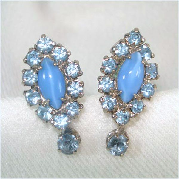 Blue Rhinestone and Moonglow Necklace Earrings Set #3