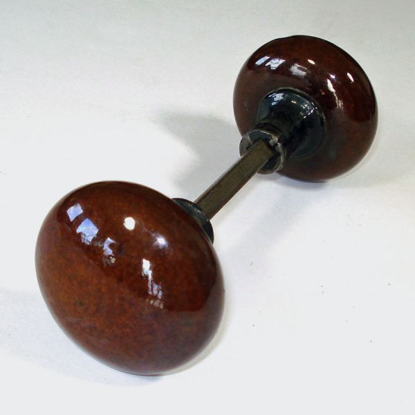 Brown Porcelain Enamel Doorknob Set With Backplates #2