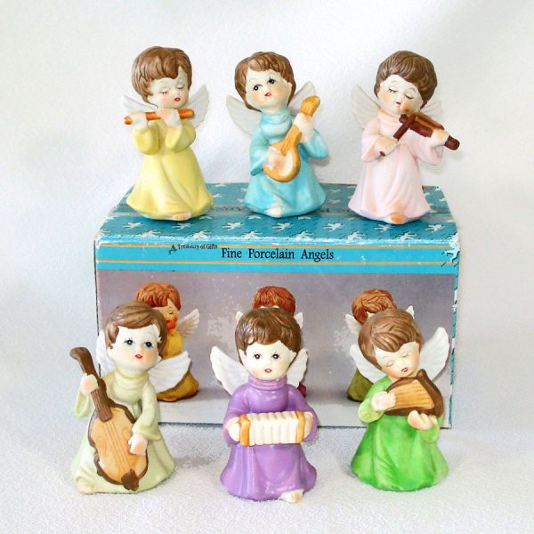 Boxed Set 6 Porcelain Musical Angel Figurines