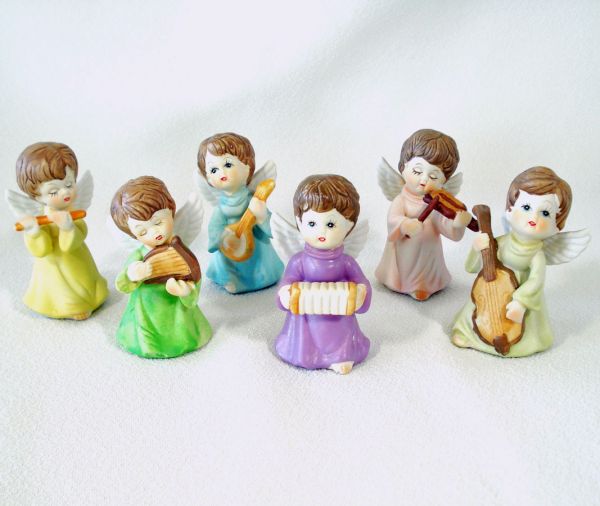 Boxed Set 6 Porcelain Musical Angel Figurines #3