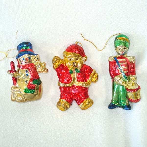 Box Figural Glass Christmas Ornaments Toys, Santa, Snowman #3