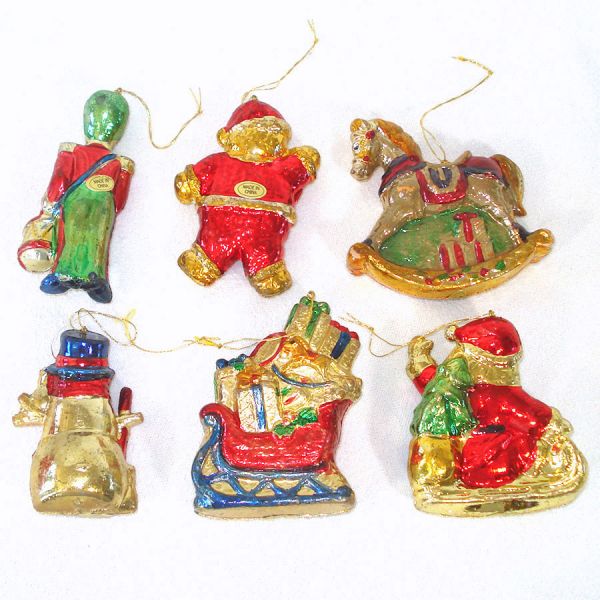 Box Figural Glass Christmas Ornaments Toys, Santa, Snowman #5