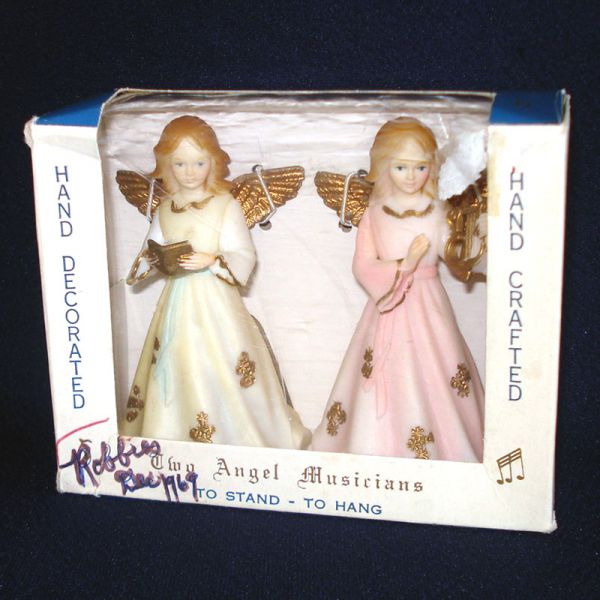 Hard Plastic 1960s Christmas Angel Figure Ornaments in Box