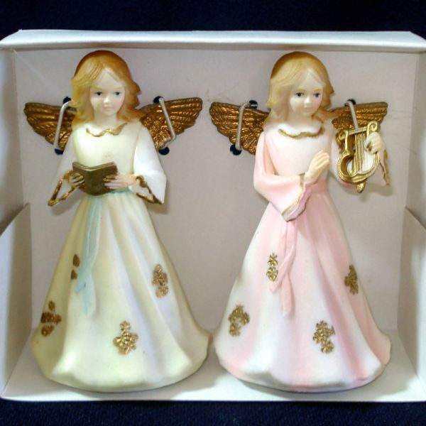 Hard Plastic 1960s Christmas Angel Figure Ornaments in Box #3
