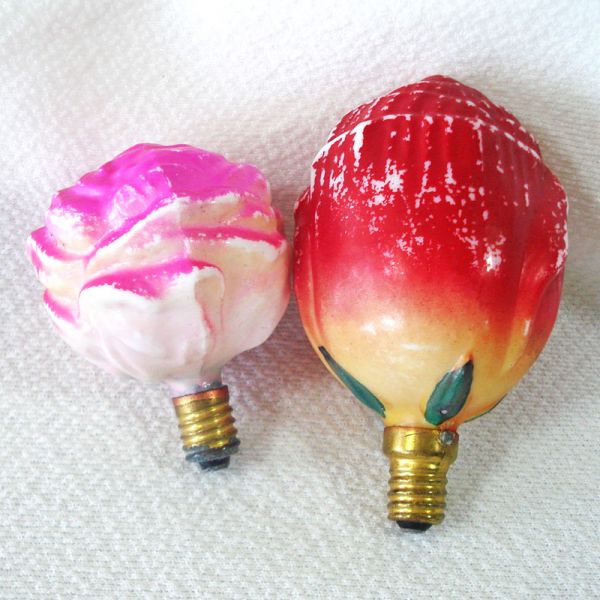 Rose, Rosebud Figural Glass Christmas Light Bulbs #2