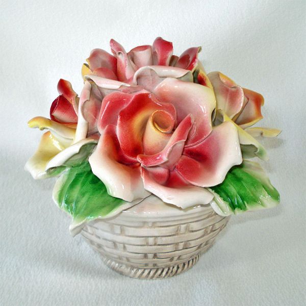 Capodimonte Italy Porcelain Basket of Roses