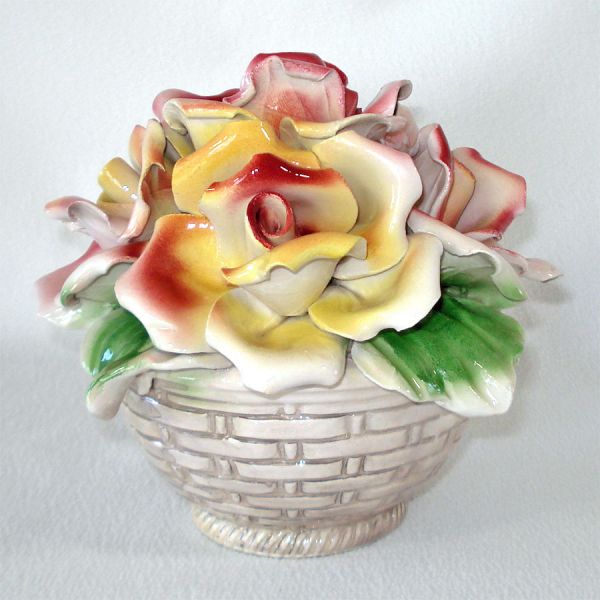 Capodimonte Italy Porcelain Basket of Roses #2