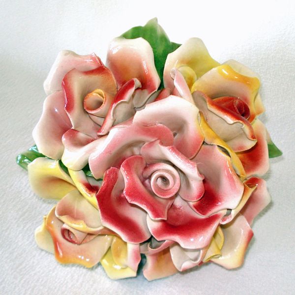 Capodimonte Italy Porcelain Basket of Roses #3