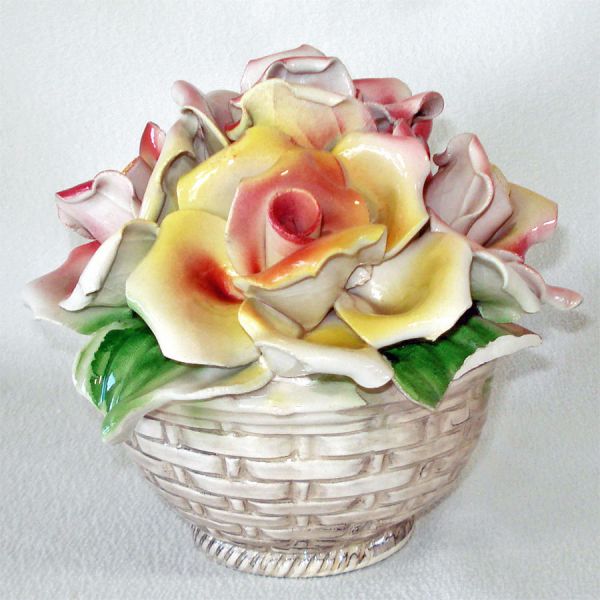 Capodimonte Italy Porcelain Basket of Roses #4