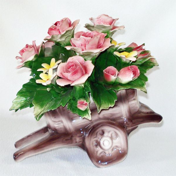 Capodimonte Italian Porcelain Flower Cart Figurine #2