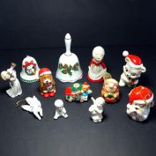 12 Ceramic Christmas Ornaments, Bells, Figures - Dogs, Angels, More