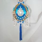 Chained Pearls On Blue Satin Pin Beaded Christmas Ornament