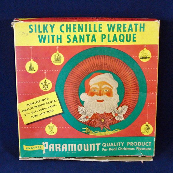 Paramount Lighted Santa Face Chenille Christmas Wreath in Box #5