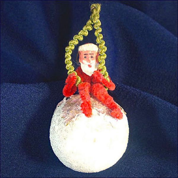 Clay Face Chenille Santa on Cotton Ball Christmas Ornament
