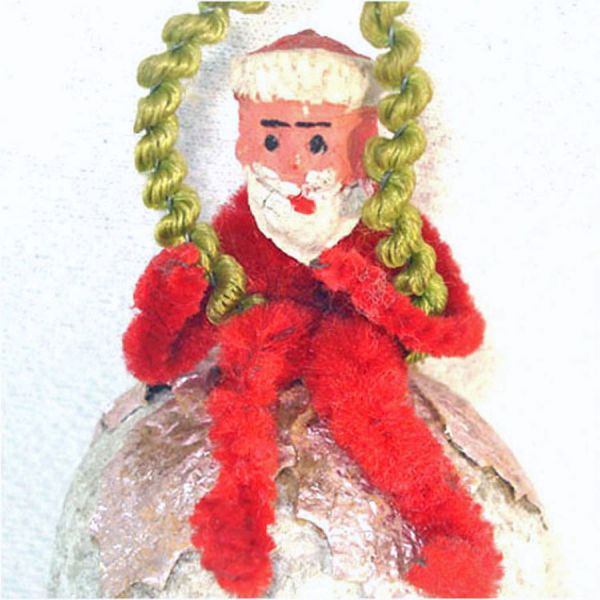 Clay Face Chenille Santa on Cotton Ball Christmas Ornament #3