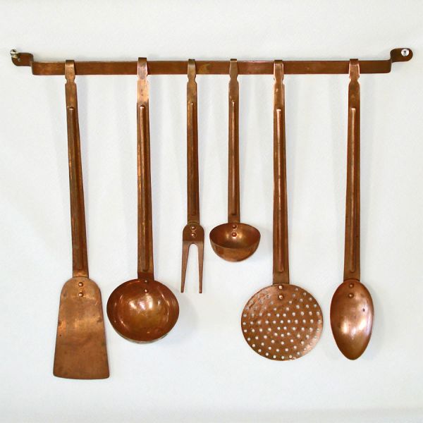 7 Piece Solid Copper Hanging Kitchen Utensils Set