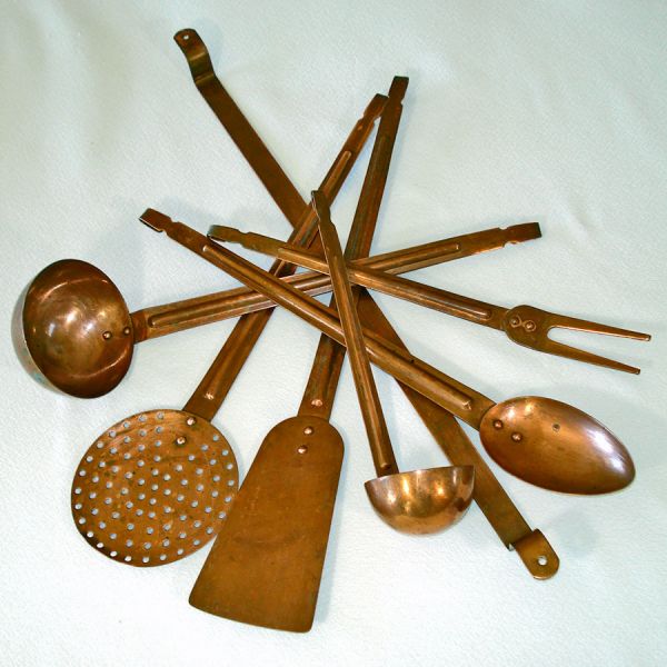 7 Piece Solid Copper Hanging Kitchen Utensils Set #2