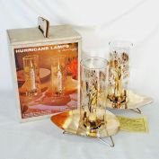 22k Glass Brass 1960s Hurricane Candle Lamps in Original Box