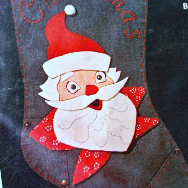Edna Looney Denim Santa Christmas Stocking Needlework Kit #2