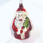 Santa Claus With Tree Glass Christmas Ornament