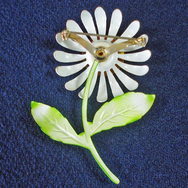 Flower Power 1960s Classic Daisy on Stem Brooch Pin #2