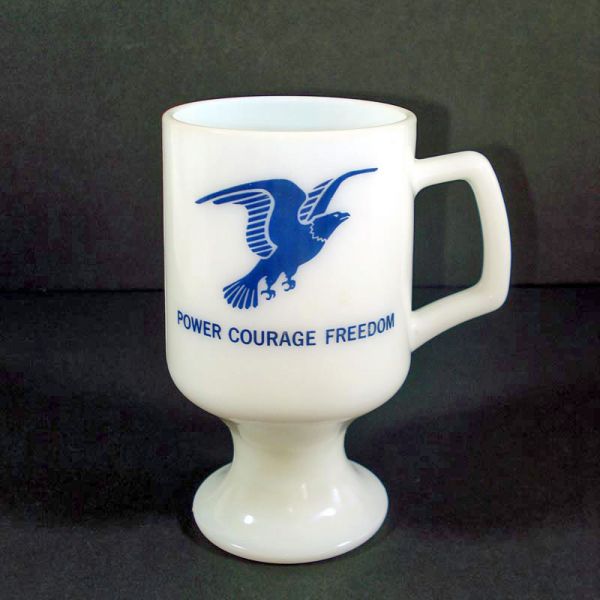 Milk Glass Eagle Pedestal Mugs Set of 4 John Denver Song Lyrics #2