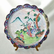 Antique Chinese Canton Enamel on Copper 10 Inch Scenic Plate