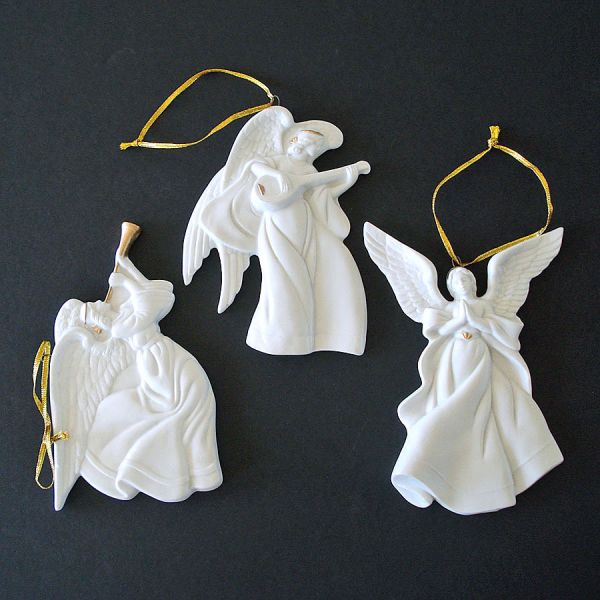 Enesco Porcelain Angel Christmas Ornament Trio