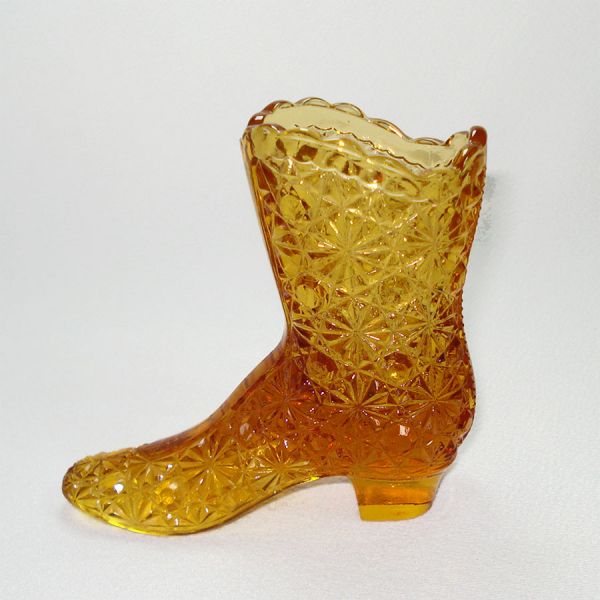 Fenton Amber Daisy and Button Glass Boot Vase #2