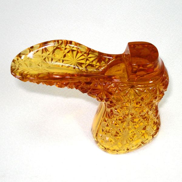 Fenton Amber Daisy and Button Glass Boot Vase #3