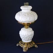 Fenton White Poppy Glass Table Lamp