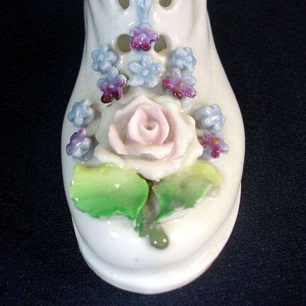 Germany Flowered Shoe Figurine or Vase and Canoe Ashtray #2