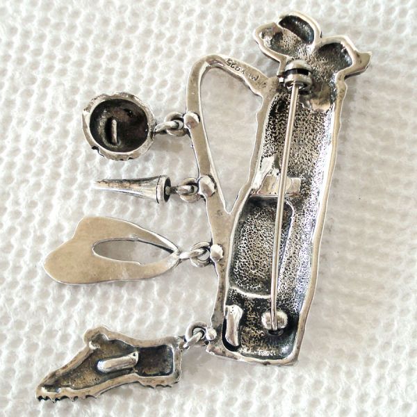 Sterling Silver Golf Brooch Pin With Charms #2