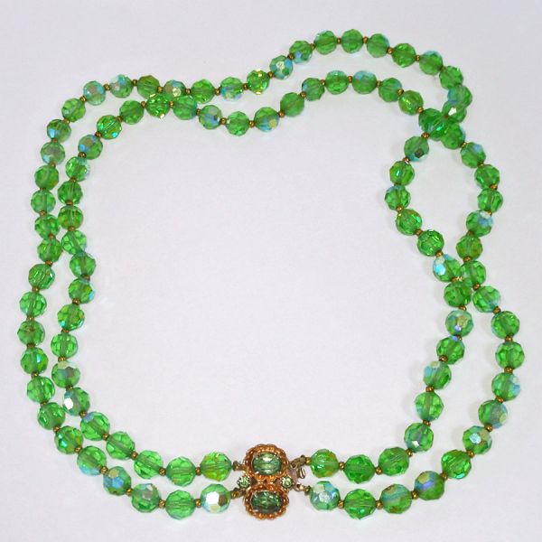 Green AB Cut Crystal Two Strand Necklace