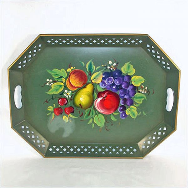 Nashco Tole Tray Green With Fruit #2