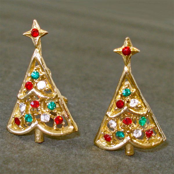 Rhinestone Christmas Tree Clip Earrings #2