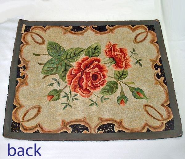 Spray of Roses 1930s Hand Hooked Rug 25 by 30 Inches #2