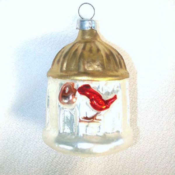 Inge 1983 Bird in Birdcage Glass Christmas Ornament Mint in Box #3