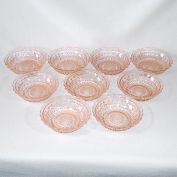 Jeannette Pink Holiday Glass Fruit Dessert Bowls Set of 9